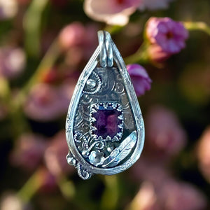 Amethyst Floral Sterling Silver Pendant.   $60