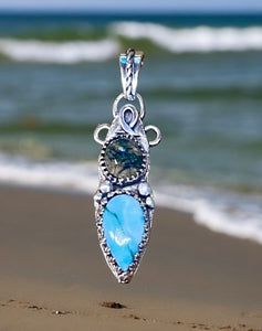 Larimar and Moss Agate Small sterling silver pendant.   $50