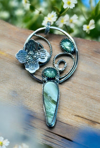 Jasper and Green Kyanite Sterling Silver Floral Pendant.    $65