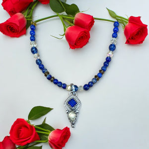 Lapis and Citrine Sterling Silver Pendant and Gemstone necklace set.      $65