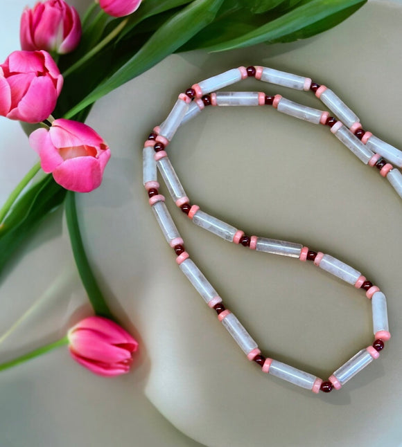 Rose quartz and Garnet gemstone necklace.    $30