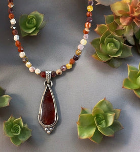 Amber Sterling Pendant and gemstone necklace set.   $55