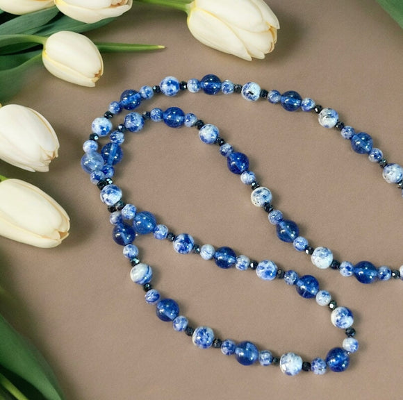 Sodalite and Chalcedony Gemstone Necklace.    $30