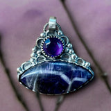 Chevron Amethyst and Amethyst Sterling Silver Pendant.  $60