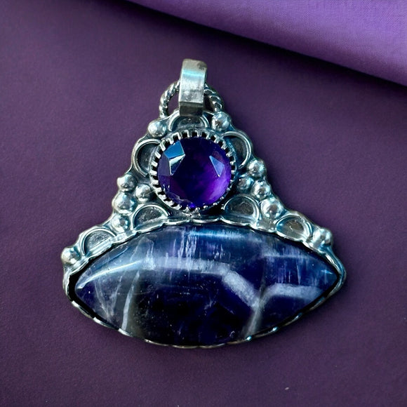 Chevron Amethyst and Amethyst Sterling Silver Pendant.  $60