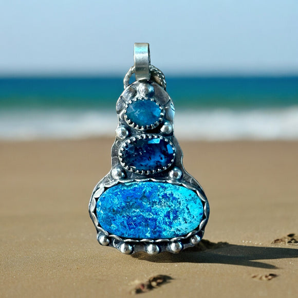 Shattuckite and Kyanite sterling Silver pendant.    $65