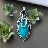 Amazonite Floral Sterling Silver Pendant      $60