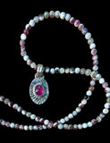 Pink Sapphire Sterling silver pendant Tourmaline Gemstone  necklace set.     $75