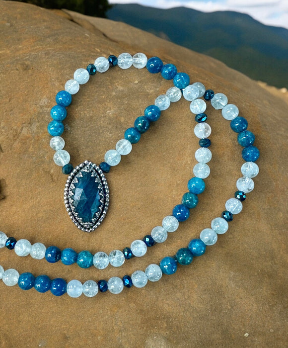 Apatite sterling silver pendant and gemstone necklace set.   $70