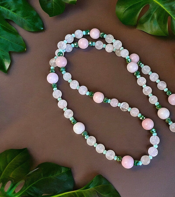 Chalcedony, Rose Quartz and Jade Gemstone Necklace $30