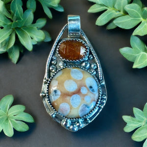 Fawn Skin Jasper and Kyanite Sterling silver pendant   $70