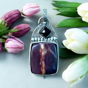 Mookite and Garnet Sterling Silver Pendant      $65