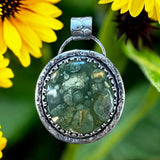 Rainforest Rhyolite Sterling silver pendant.    $70