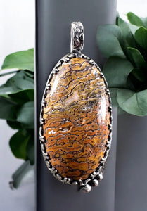 Fossilized Dinosaur Bone Sterling Silver Pendant.   $85