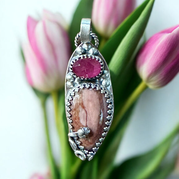 Australian Pink Opal and Pink Sapphire Sterling Silver Pendant.    $70