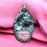 Rhodochrosite and Garnet Sterling Silver Pendant     $55