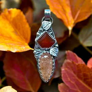 Sunstone and Carnelian Sterling Silver Pendant.   $65