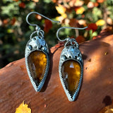 Hessonite Garnet Leaf  Sterling Silver Earrings