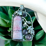 Rhodochrosite and carved Amethyst Sterling Silver Pendant.    $80