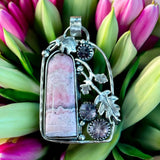 Rhodochrosite and carved Amethyst Sterling Silver Pendant.    $80