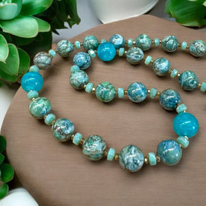 Jasper and Amazonite beaded Gemstone Necklace.      $40