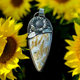 Mystery Mountain Agate Sunflower 🌻 Sterling Silver Pendant.   $75