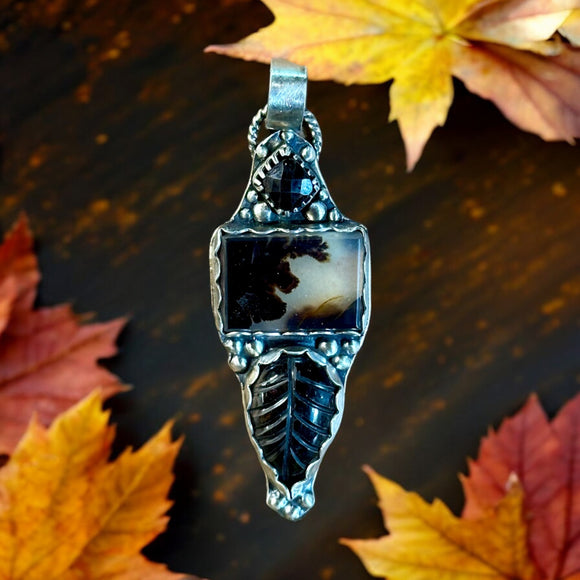 Scenic Agate and Smoky Quartz Sterling silver Pendant.  $70