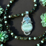 Green Jasper Leaf Sterling Silver Pendant and matching gemstone necklace set $70