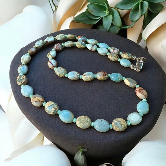 Snakeskin Jasper beaded gemstone necklace.  $30