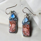 Crazy Lace Agate and Rainbow Moonstone Sterling Silver Earrings.   $50