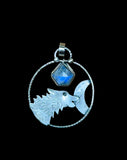 Rainbow Moonstone Wolf Moon Sterling Silver Pendant.    $65