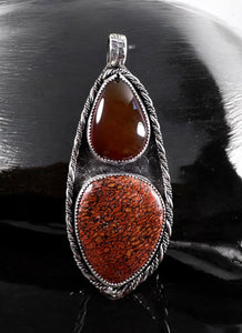 Dinosaur Bone and Fire Opal Sterling Silver pendant.    $90