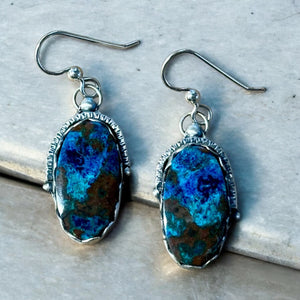 Chrysocolla with Azurite sterling silver earrings.   $50