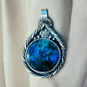 Chrysocolla with Azurite sterling silver pendant.  $65