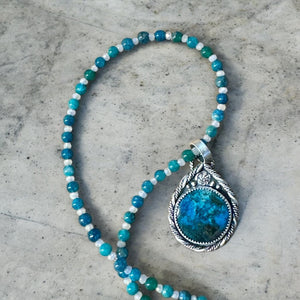 Chrysocolla and Apatite Sterling Silver Pendant and Matching gemstone set .        $80