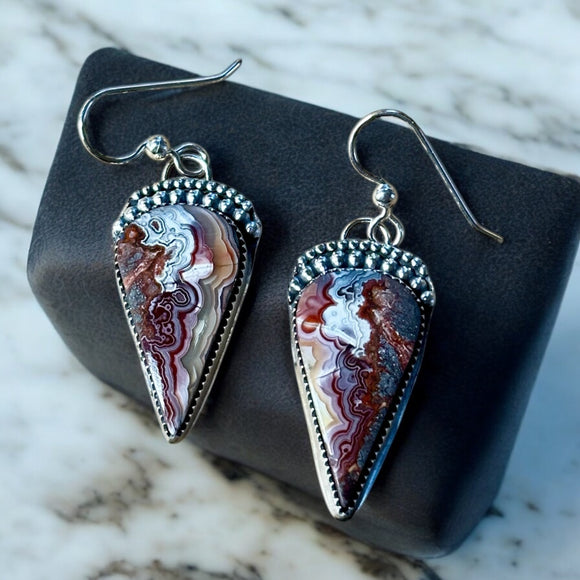 Crazy Lace Agate Sterling Silver Earrings.    $50