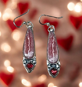 Rhodochrosite and Garnet Sterling Silver earrings .  $50