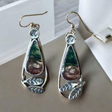 Moss Agate Sterling Silver Leaf Earrings.   $50