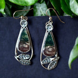 Moss Agate Sterling Silver Leaf Earrings.   $50