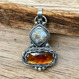 Crazy Lace Agate and Hessonite Garnet Sterling silver pendant.  $65