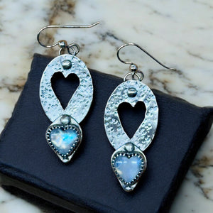 Rainbow Moonstone Heart Sterling Silver  earrings.    $50