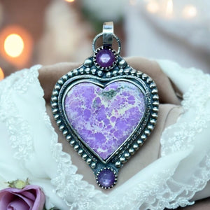 Phosphosiderite Heart and Pink Sapphire Sterling Silver   $75