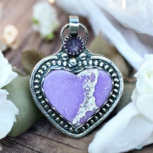 Phosphosiderite Heart and Pink Sapphire Sterling Silver Pendant.    $70