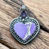 Phosphosiderite Heart and Pink Sapphire Sterling Silver Pendant.    $70