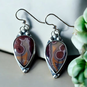 Crazy Lace Agate Sterling Silver Earrings $50