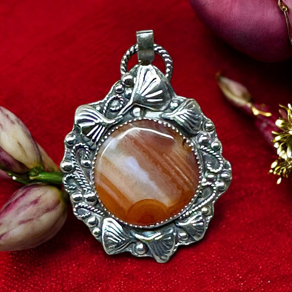 Carnelian Ginko Biloba leaves Sterling Silver Pendant.    $75