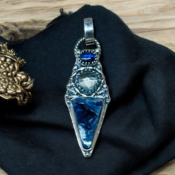 Namibian Pietersite, Topaz and Kyanite Sterling Silver Pendant.   $70