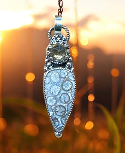 Fossilized Coral and Citrine Sterling Silver Pendant     $65