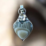 Polish Flint Heart Sterling Silver Pendant     $60