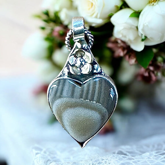 Polish Flint Heart Sterling Silver Pendant     $60